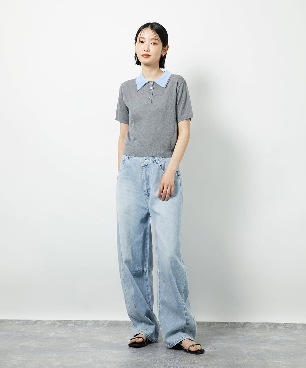CTFID01043 TONEA 襟レイヤードポロニット ネイビー