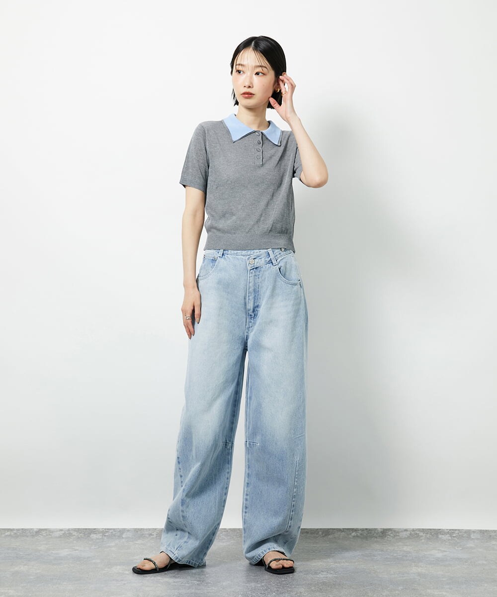 CTFID01043 TONEA 襟レイヤードポロニット ネイビー