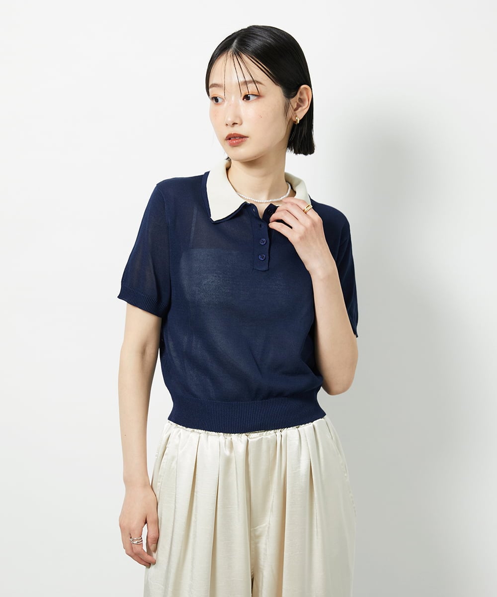 CTFID01043 TONEA(トネア) 襟レイヤードポロニット ブラック