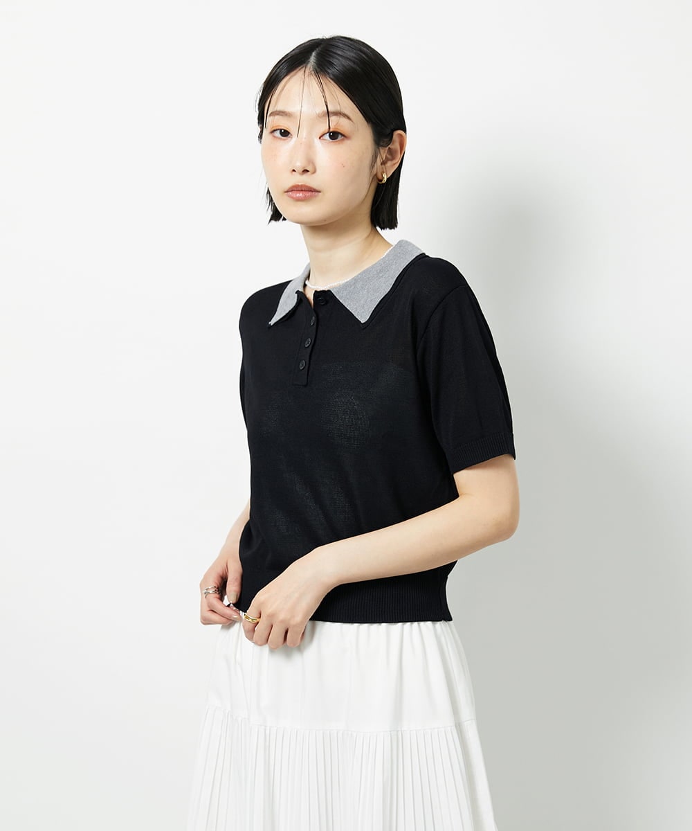 CTFID01043 TONEA(トネア) 襟レイヤードポロニット ブラック