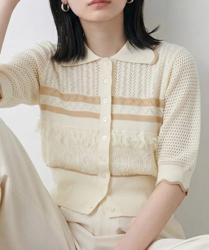 CTFID02085 TONEA 透かし編み 配色ポロニット