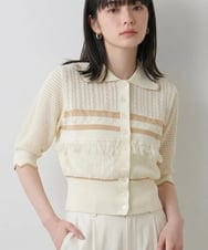 CTFID02085 TONEA(トネア) 透かし編み 配色ポロニット アイボリー