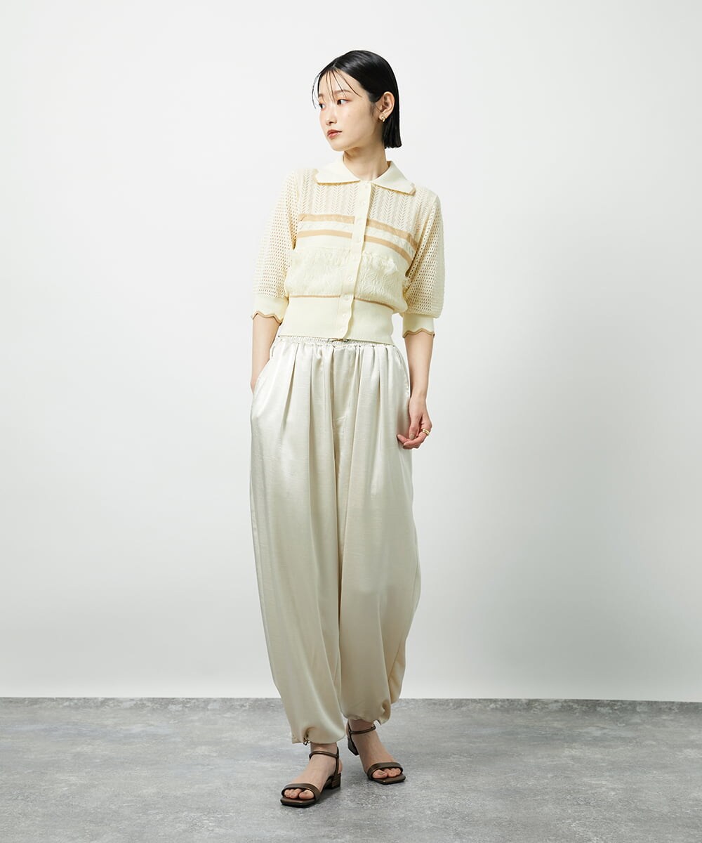 CTFID02085 TONEA 透かし編み 配色ポロニット アイボリー