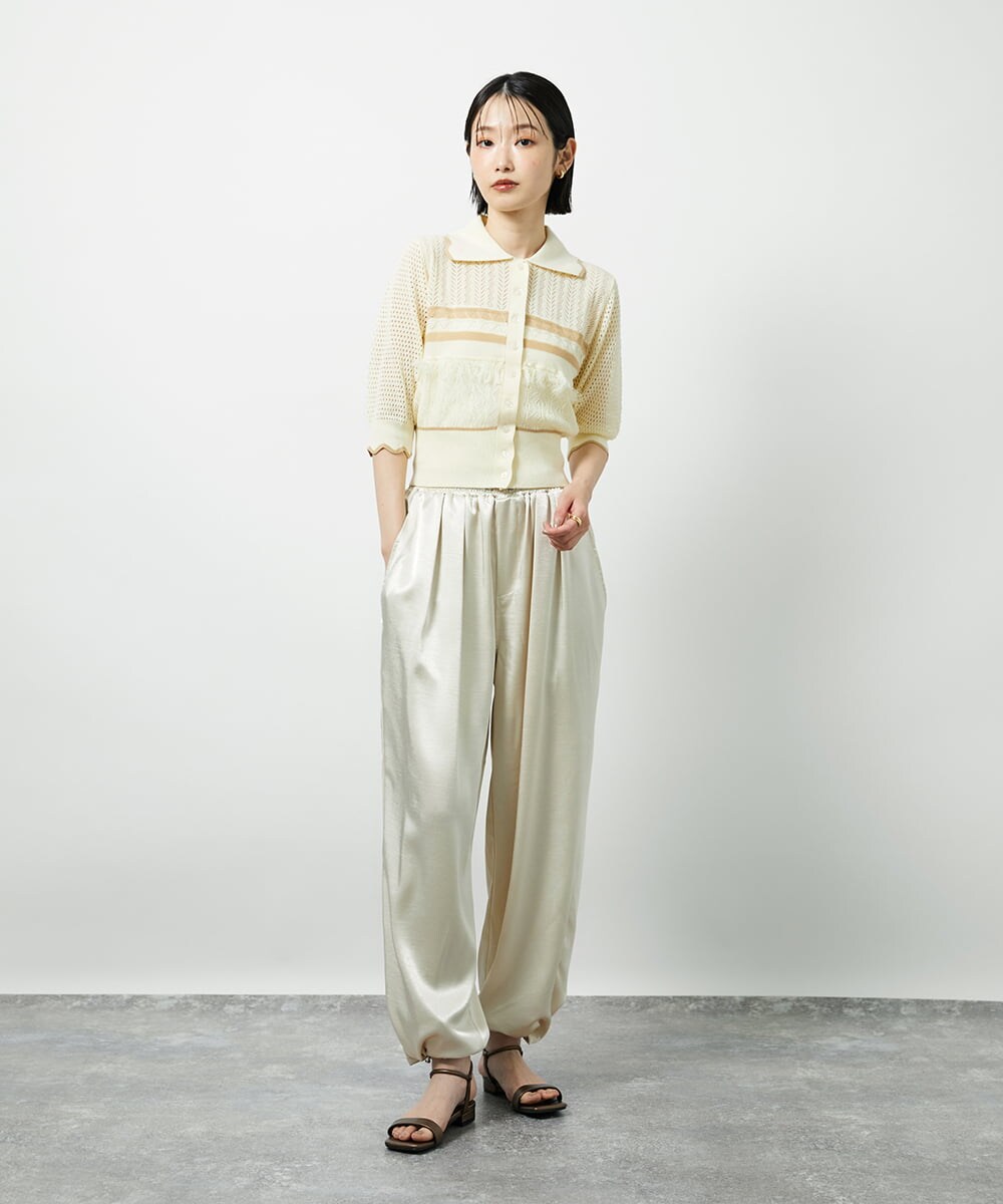 CTFID02085 TONEA 透かし編み 配色ポロニット アイボリー