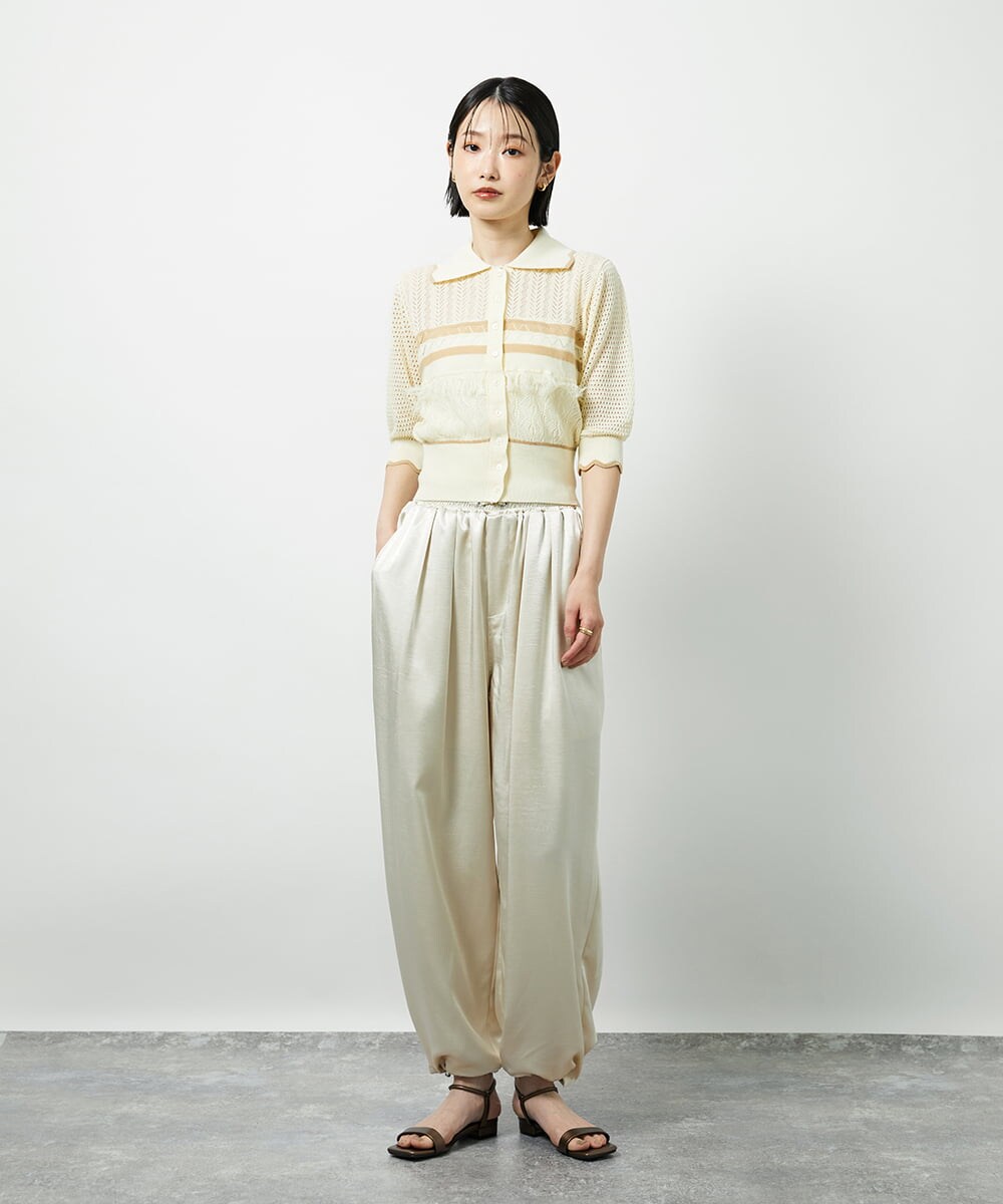 CTFID02085 TONEA 透かし編み 配色ポロニット アイボリー