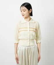 CTFID02085 TONEA 透かし編み 配色ポロニット アイボリー
