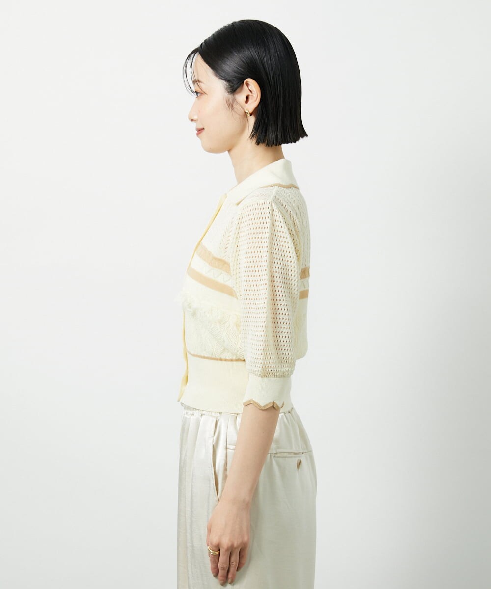 CTFID02085 TONEA 透かし編み 配色ポロニット アイボリー