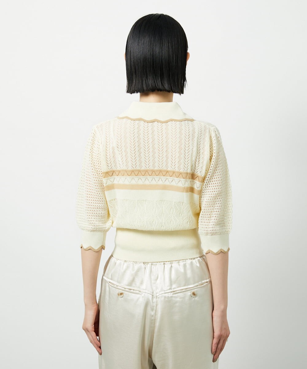CTFID02085 TONEA 透かし編み 配色ポロニット アイボリー