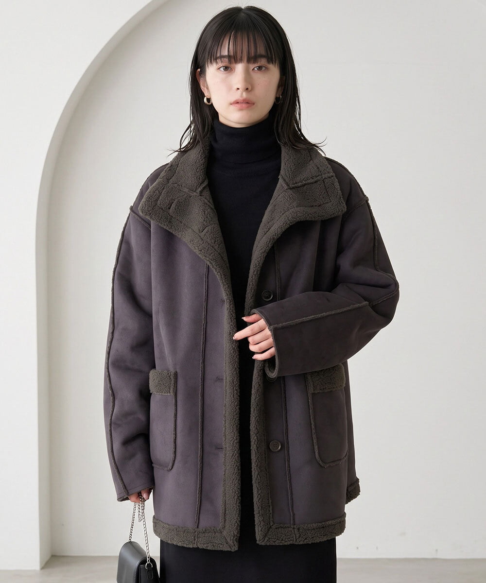 CTJAG03110 TONEA(トネア) フェイクムートンスタンドジャケット チャコール