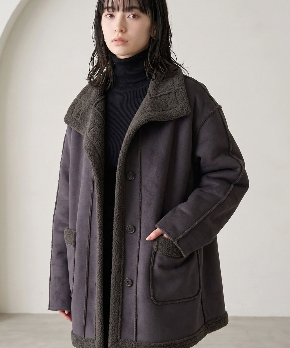 CTJAG03110 TONEA(トネア) フェイクムートンスタンドジャケット チャコール