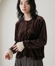 CTKAG06054 TONEA(トネア) 袖フリル ベロアカーディガン ブラウン