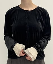 CTKAG06054 TONEA(トネア) 袖フリル ベロアカーディガン ブラウン