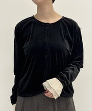 CTKAG06054 TONEA(トネア) 袖フリル ベロアカーディガン ブラウン