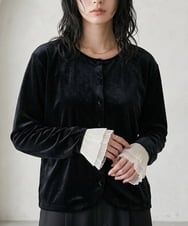 CTKAG06054 TONEA(トネア) 袖フリル ベロアカーディガン ブラック