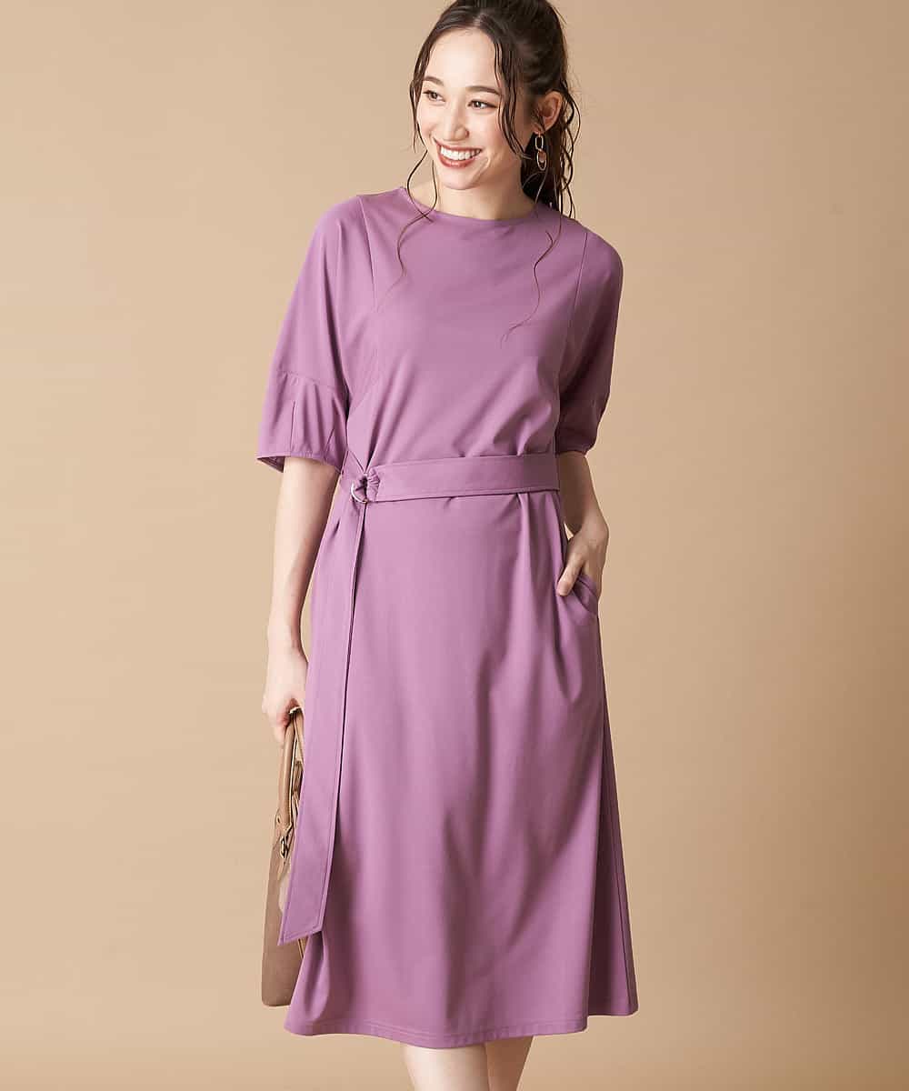 洗える 二の腕カバー ベルト付きボリュームスリーブワンピース ワンピース Comfy Couture コンフィークチュール イトキンオンラインストア