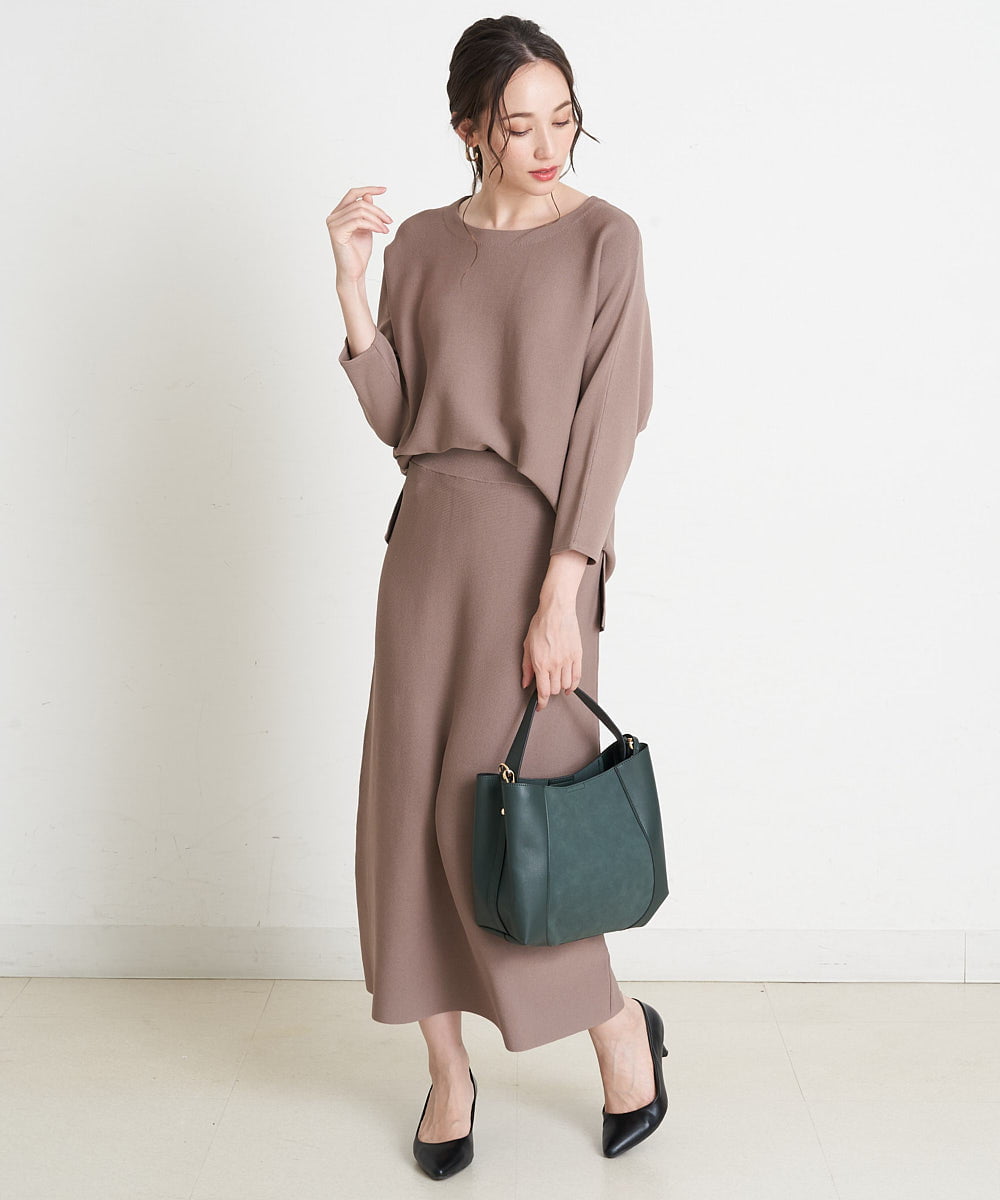 EBEJP56150 comfy Couture(コンフィークチュール) 【洗える】ゆるトップス×スカート ニットセットアップ グリーン