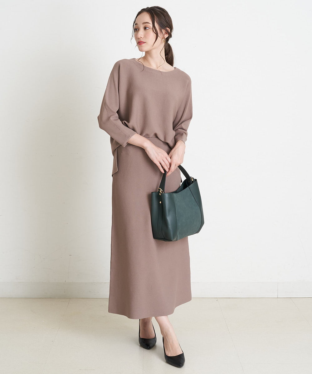 EBEJP56150 comfy Couture(コンフィークチュール) 【洗える】ゆるトップス×スカート ニットセットアップ ベージュ