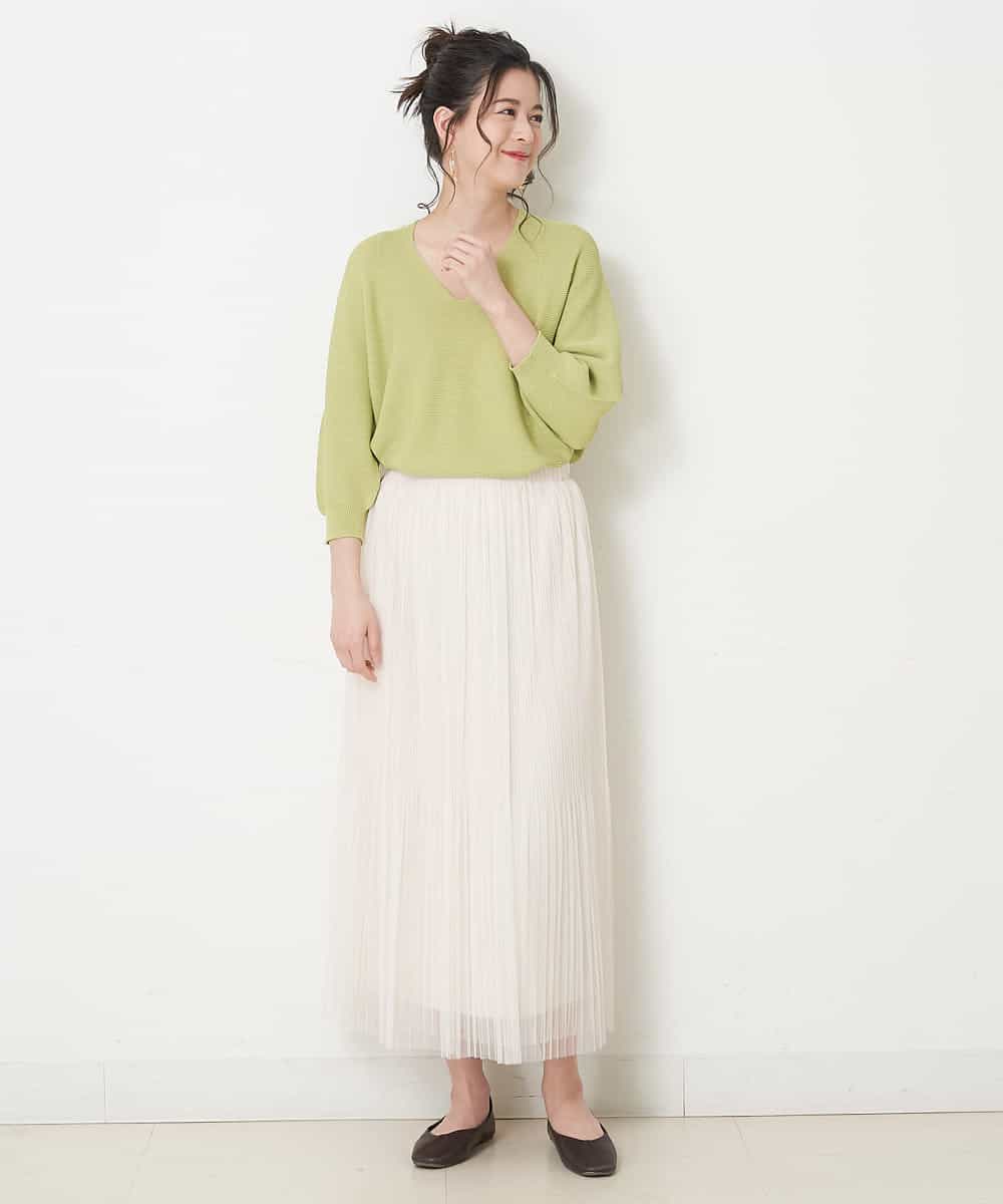 EBFEM04069 comfy Couture(コンフィークチュール) 【WEB限定カラー】シームレスVネックニット グリーン