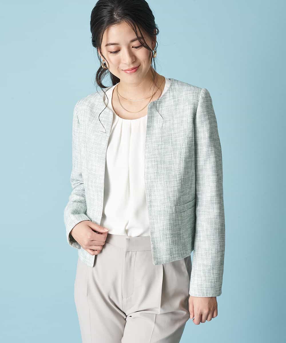 配色パイピングツィードノーカラージャケット ノーカラージャケット Ofuon オフオン イトキンオンラインストア