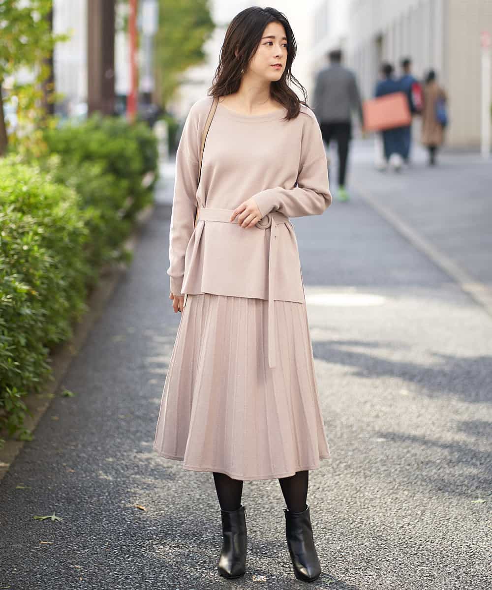 洗える セットアップ ベルト付きニット ニットフレアスカート ワンピース Ofuon オフオン イトキンオンラインストア