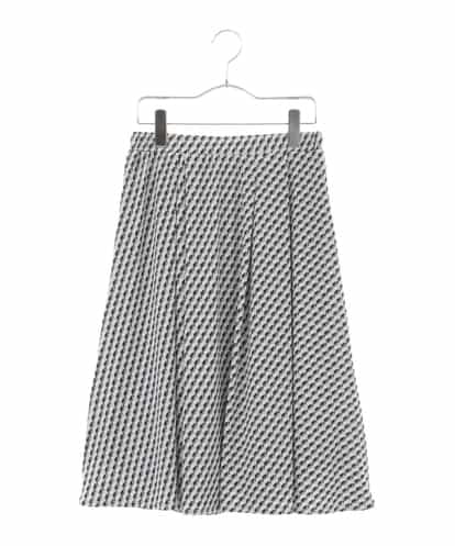 EUHLP55078 OFUON 【洗濯機で洗える】ストレッチ幾何プリントスカート