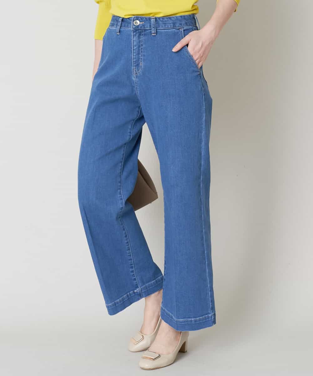 洗濯機で洗える センタープレスワイドデニムパンツ ガウチョ ワイドパンツ Ofuon オフオン イトキンオンラインストア