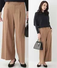 EULKG12079 OFUON le MK ベーシックワイドタックパンツ ベージュ