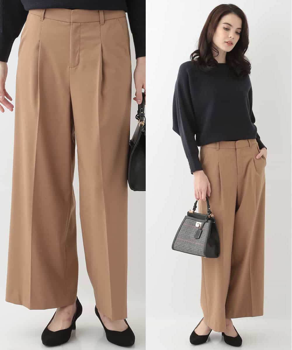 EULKG12079 OFUON le MK ベーシックワイドタックパンツ ベージュ
