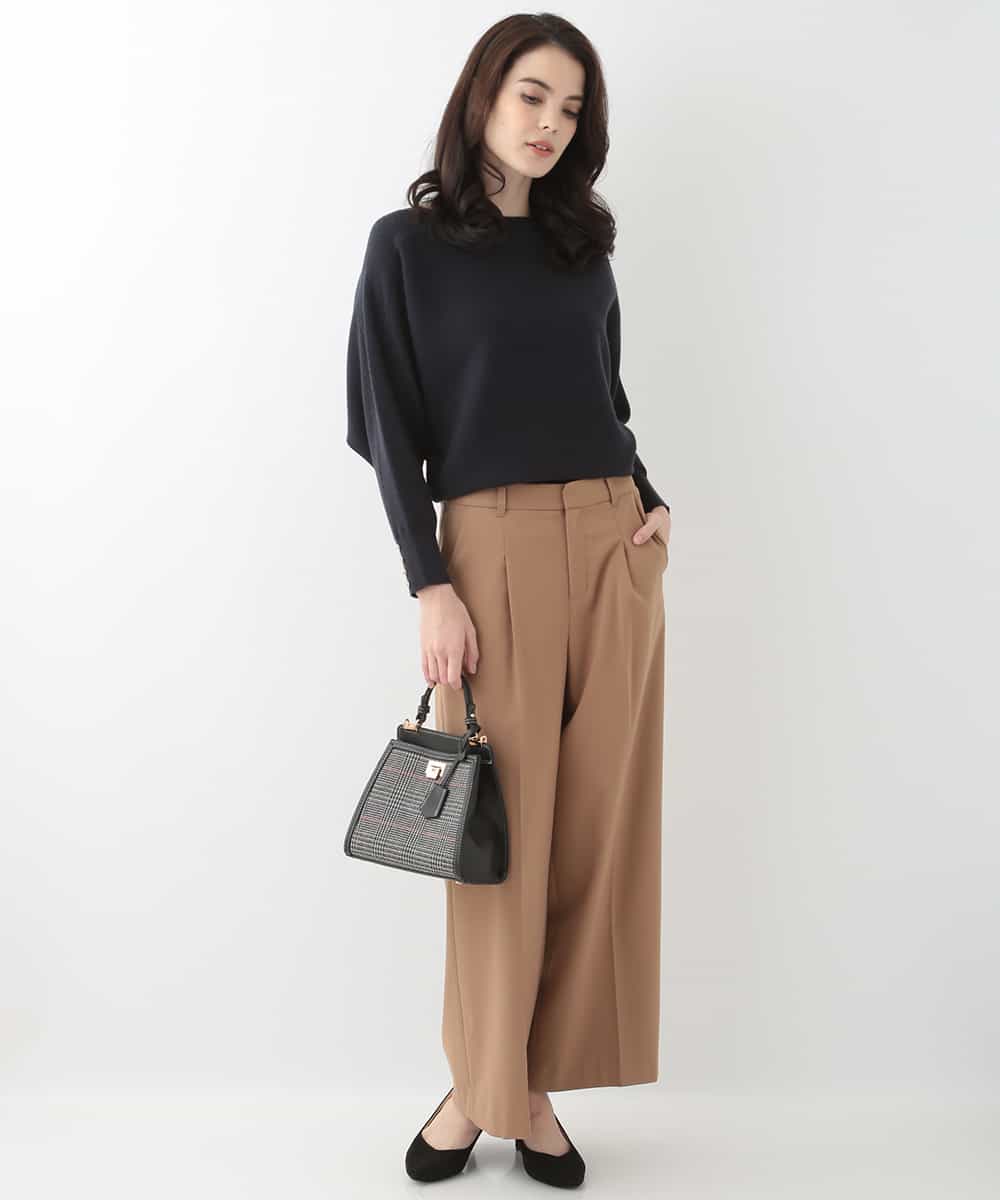 EULKG12079 OFUON le MK ベーシックワイドタックパンツ ベージュ