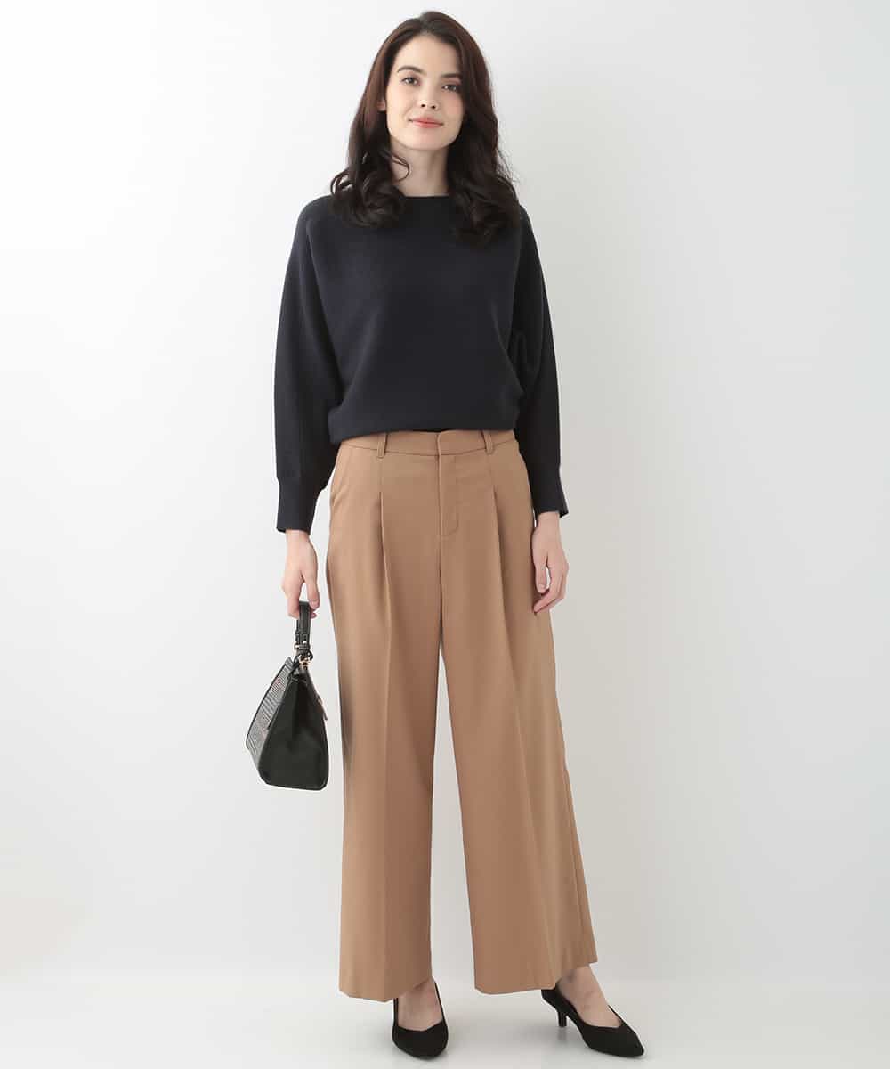 EULKG12079 OFUON le MK ベーシックワイドタックパンツ ベージュ