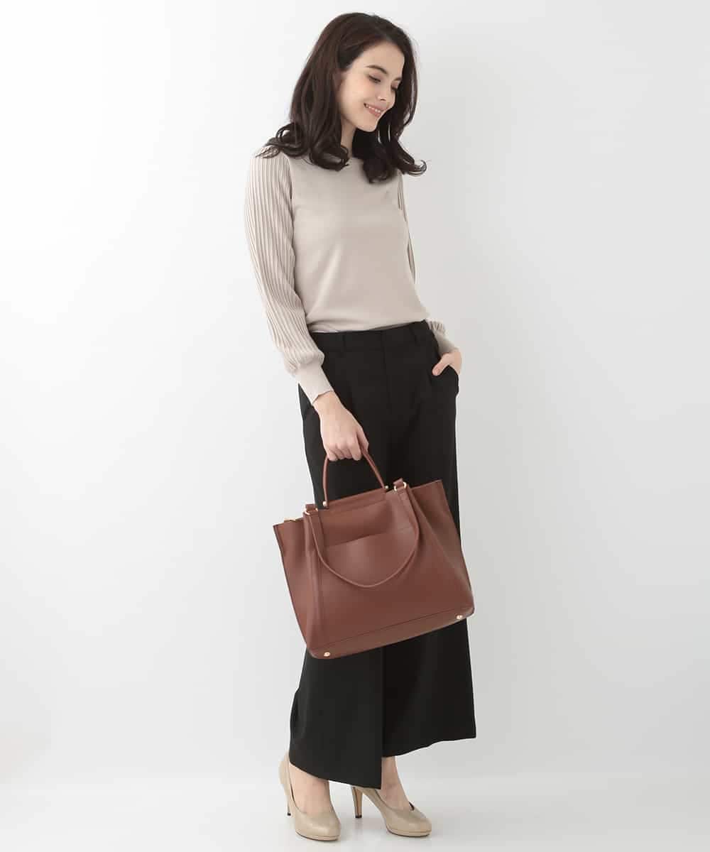 EULKG12079 OFUON le MK ベーシックワイドタックパンツ ベージュ