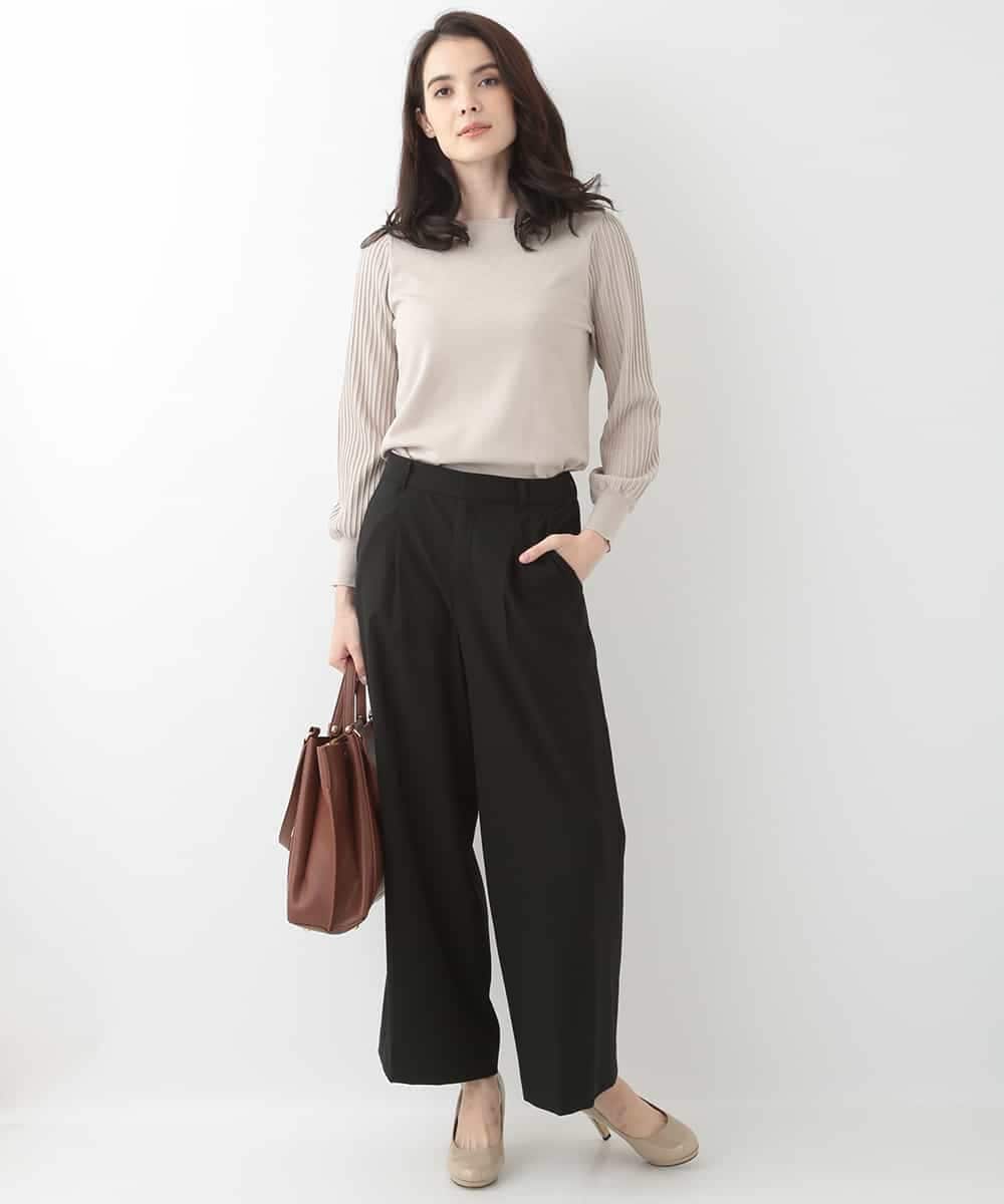 EULKG12079 OFUON le MK ベーシックワイドタックパンツ ベージュ