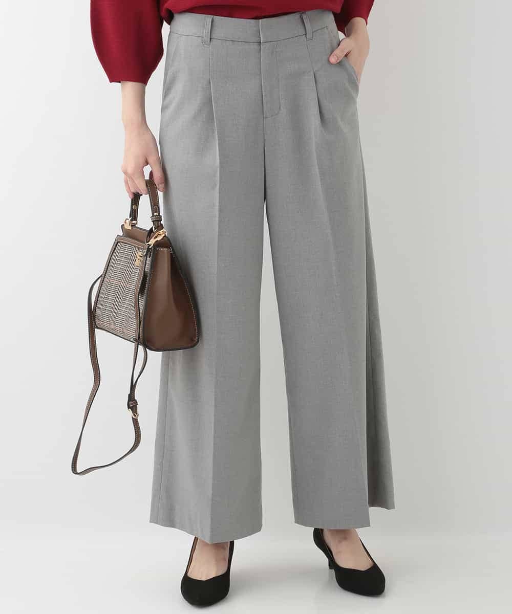 EULKG12079 OFUON le MK ベーシックワイドタックパンツ グレー