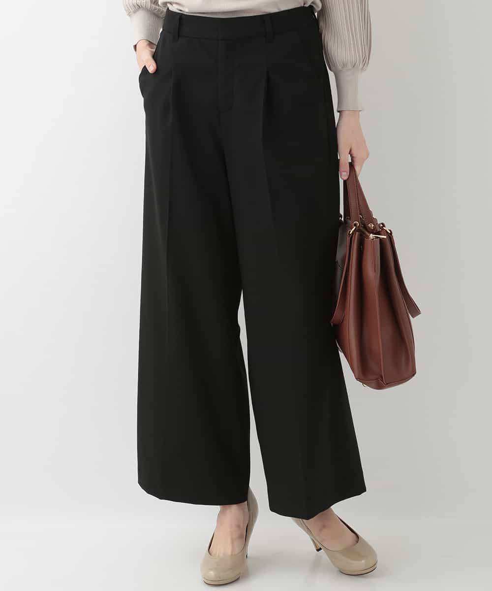 EULKG12079 OFUON le MK ベーシックワイドタックパンツ ブラック