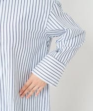 F1BAA33130 MK MICHEL KLEIN(小さいサイズ)(メゾン ドゥ サンク) 【小さいサイズ】ストライプ柄オーバーシルエットシャツブラウス/洗える ネイビー