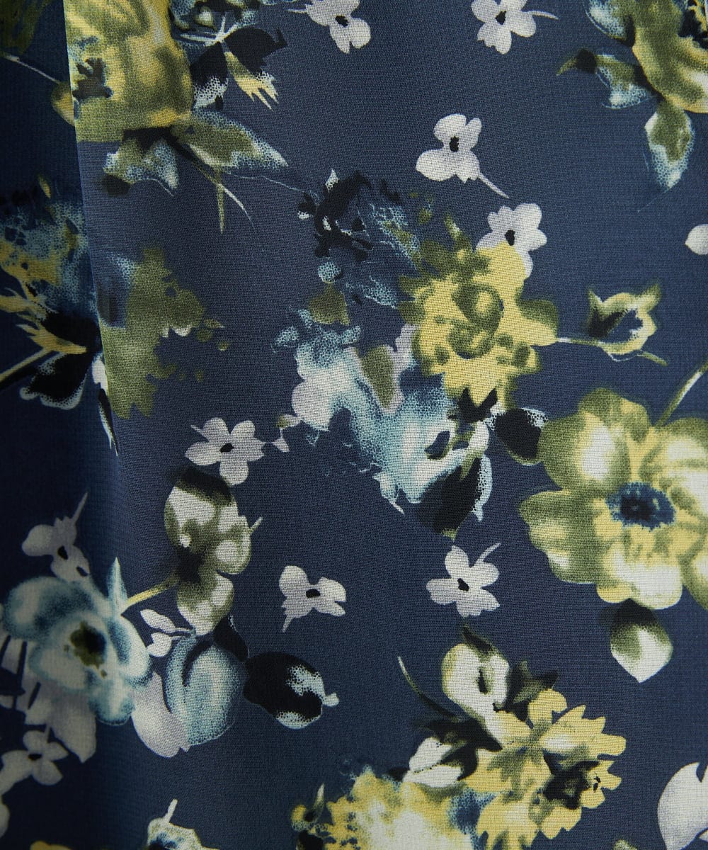 F1BAD01140 MK MICHEL KLEIN(小さいサイズ)(メゾン ドゥ サンク) 【小さいサイズ】クラシックフラワープリント シフォンブラウス/洗濯機で洗える ネイビー