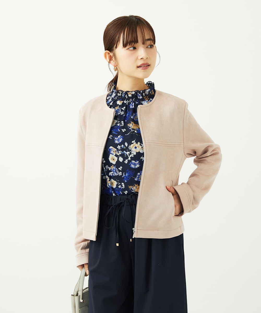 F1BAD01140 MK MICHEL KLEIN(小さいサイズ)(メゾン ドゥ サンク) 【小さいサイズ】クラシックフラワープリント シフォンブラウス/洗濯機で洗える ネイビー