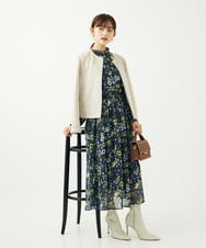 F1BAD01140 MK MICHEL KLEIN(小さいサイズ)(メゾン ドゥ サンク) 【小さいサイズ】クラシックフラワープリント シフォンブラウス/洗濯機で洗える ネイビー