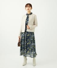 F1BAD01140 MK MICHEL KLEIN(小さいサイズ)(メゾン ドゥ サンク) 【小さいサイズ】クラシックフラワープリント シフォンブラウス/洗濯機で洗える ネイビー