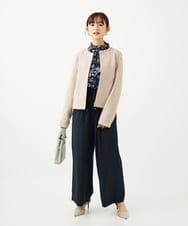 F1BAD01140 MK MICHEL KLEIN(小さいサイズ)(メゾン ドゥ サンク) 【小さいサイズ】クラシックフラワープリント シフォンブラウス/洗濯機で洗える ネイビー