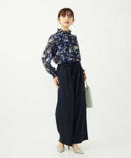 F1BAD01140 MK MICHEL KLEIN(小さいサイズ)(メゾン ドゥ サンク) 【小さいサイズ】クラシックフラワープリント シフォンブラウス/洗濯機で洗える ネイビー