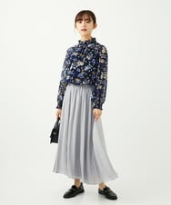 F1BAD01140 MK MICHEL KLEIN(小さいサイズ)(メゾン ドゥ サンク) 【小さいサイズ】クラシックフラワープリント シフォンブラウス/洗濯機で洗える ネイビー