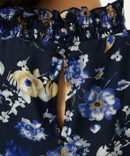 F1BAD01140 MK MICHEL KLEIN(小さいサイズ)(メゾン ドゥ サンク) 【小さいサイズ】クラシックフラワープリント シフォンブラウス/洗濯機で洗える ネイビー