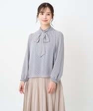 F1BAD04140 MK MICHEL KLEIN(小さいサイズ)(メゾン ドゥ サンク) 【小さいサイズ】チェック柄ボウタイシフォンブラウス/洗濯機で洗える グレー