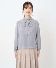 F1BAD04140 MK MICHEL KLEIN(小さいサイズ)(メゾン ドゥ サンク) 【小さいサイズ】チェック柄ボウタイシフォンブラウス/洗濯機で洗える グレー