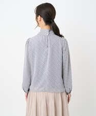 F1BAD04140 MK MICHEL KLEIN(小さいサイズ)(メゾン ドゥ サンク) 【小さいサイズ】チェック柄ボウタイシフォンブラウス/洗濯機で洗える グレー