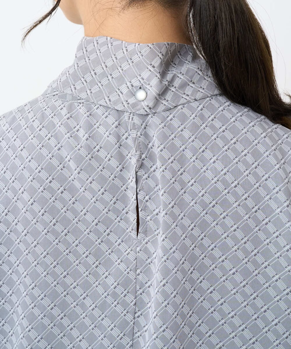 F1BAD04140 MK MICHEL KLEIN(小さいサイズ)(メゾン ドゥ サンク) 【小さいサイズ】チェック柄ボウタイシフォンブラウス/洗濯機で洗える グレー