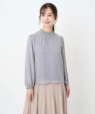 F1BAD04140 MK MICHEL KLEIN(小さいサイズ)(メゾン ドゥ サンク) 【小さいサイズ】チェック柄ボウタイシフォンブラウス/洗濯機で洗える グレー