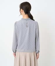 F1BAD04140 MK MICHEL KLEIN(小さいサイズ)(メゾン ドゥ サンク) 【小さいサイズ】チェック柄ボウタイシフォンブラウス/洗濯機で洗える グレー