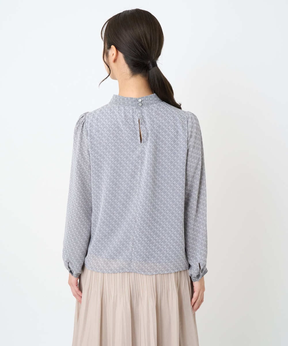 F1BAD04140 MK MICHEL KLEIN(小さいサイズ)(メゾン ドゥ サンク) 【小さいサイズ】チェック柄ボウタイシフォンブラウス/洗濯機で洗える グレー